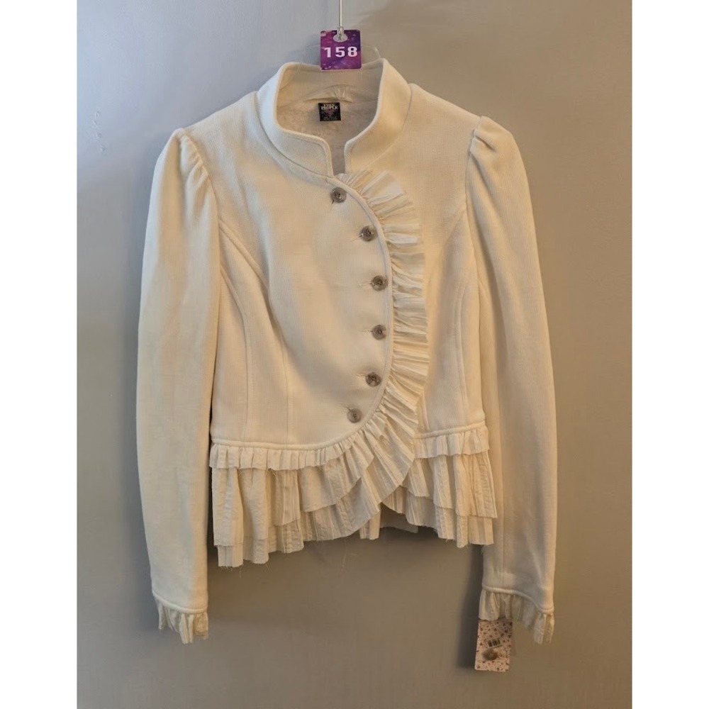Free People Womens Military Ruffles Jacket Ivory Trim Button Front Size 8 NEW